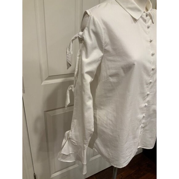 Jonathan Simkhai White Collared Button-Up Oxford Shirt Slit Tie Sleeves, Size L - Picture 4 of 9